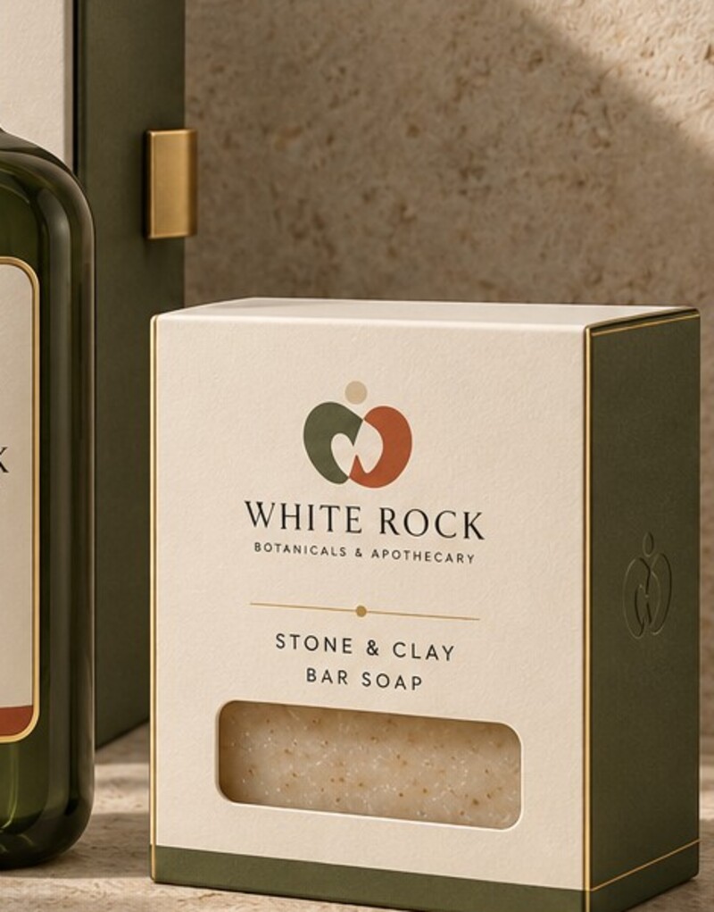 Stone & Clay Bar Soap in its ivory carton with window
