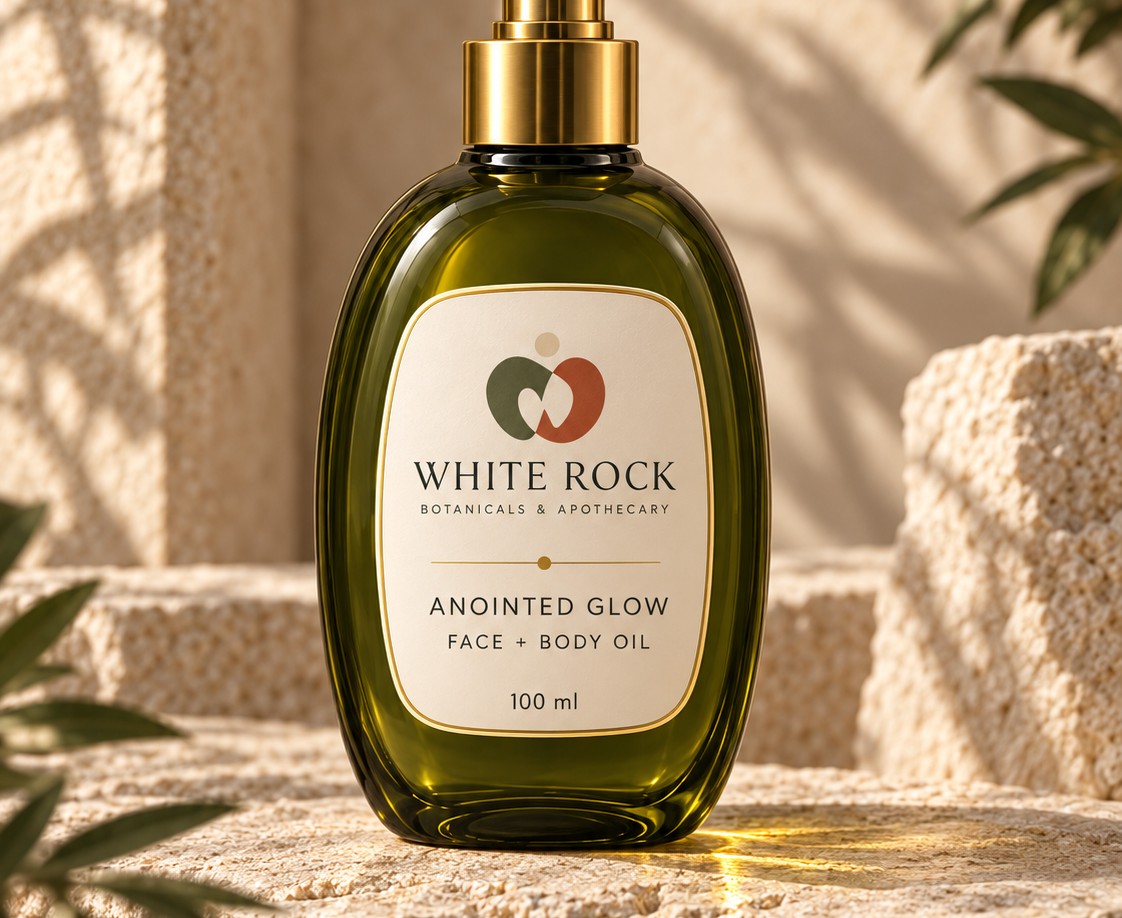 Anointed Glow Face + Body Oil in its compact olive glass bottle