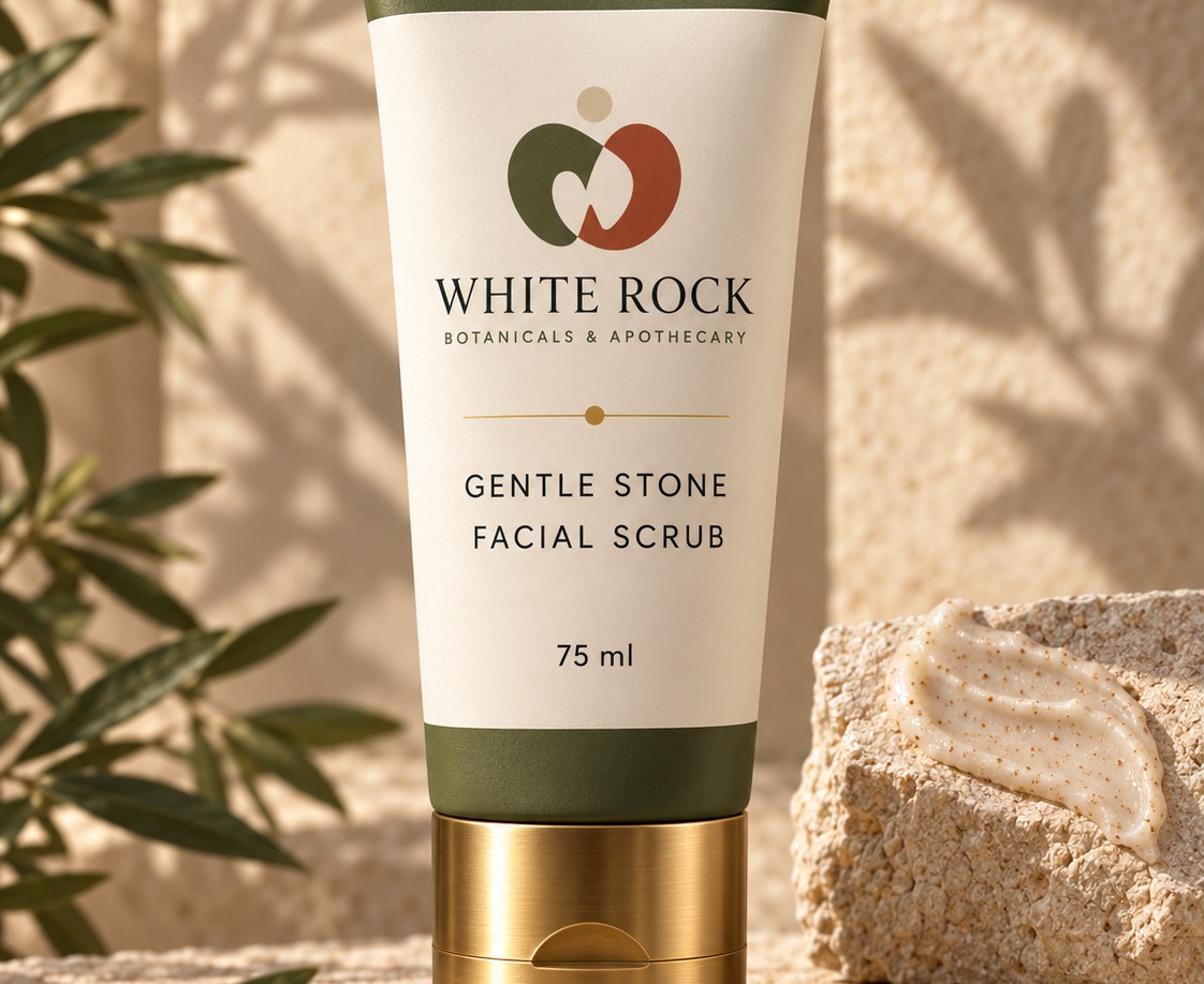 Gentle Stone Facial Scrub in its ivory squeeze tube