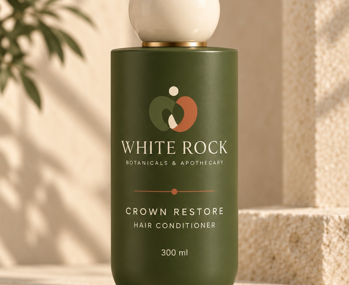 Crown Restore Hair Conditioner in its olive capsule bottle