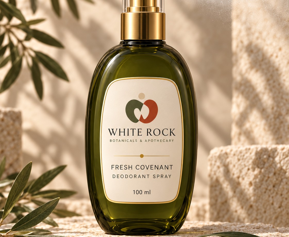 Fresh Covenant Deodorant Spray in its olive fine-mist bottle
